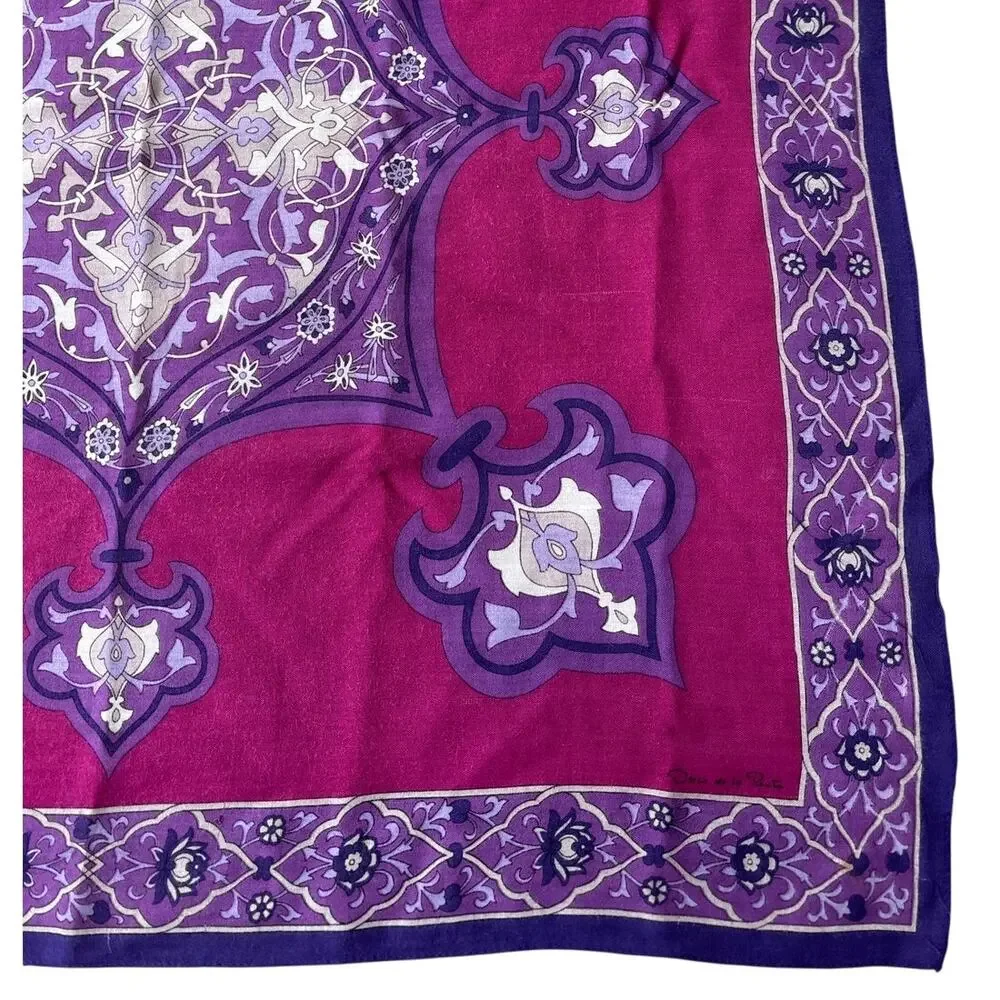 Vintage Oscar de la Renta Accessory Street Scarf Pink Purple Gray Soft Rayon